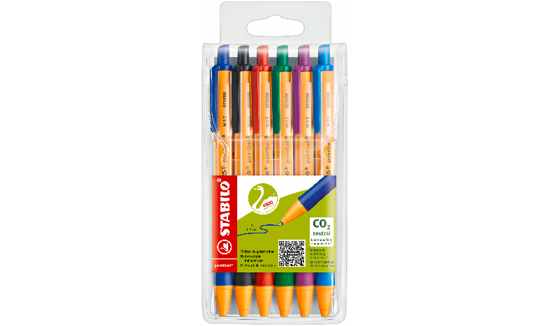 Ballpoint Pen - STABILO pointball - Pack of 6 - Red, Blue, Black, Green,  Turquoise, Lilac