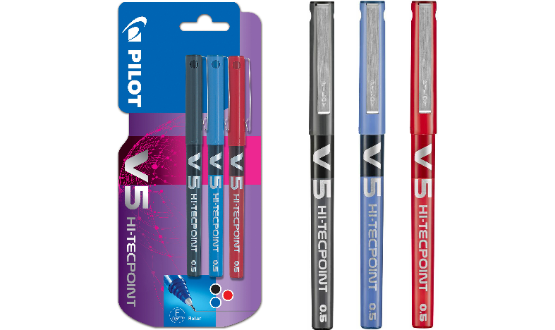 Pilot V5 Grip Hi-Tecpoint Rollerball Pen - Black - 3 Pack